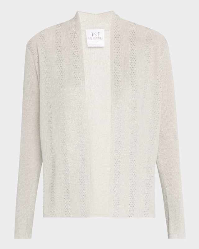 Open-Front Rhinestone Cotton Cardigan